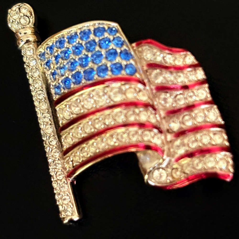 Swarovski Blue and Red Crystal Flag Brooch